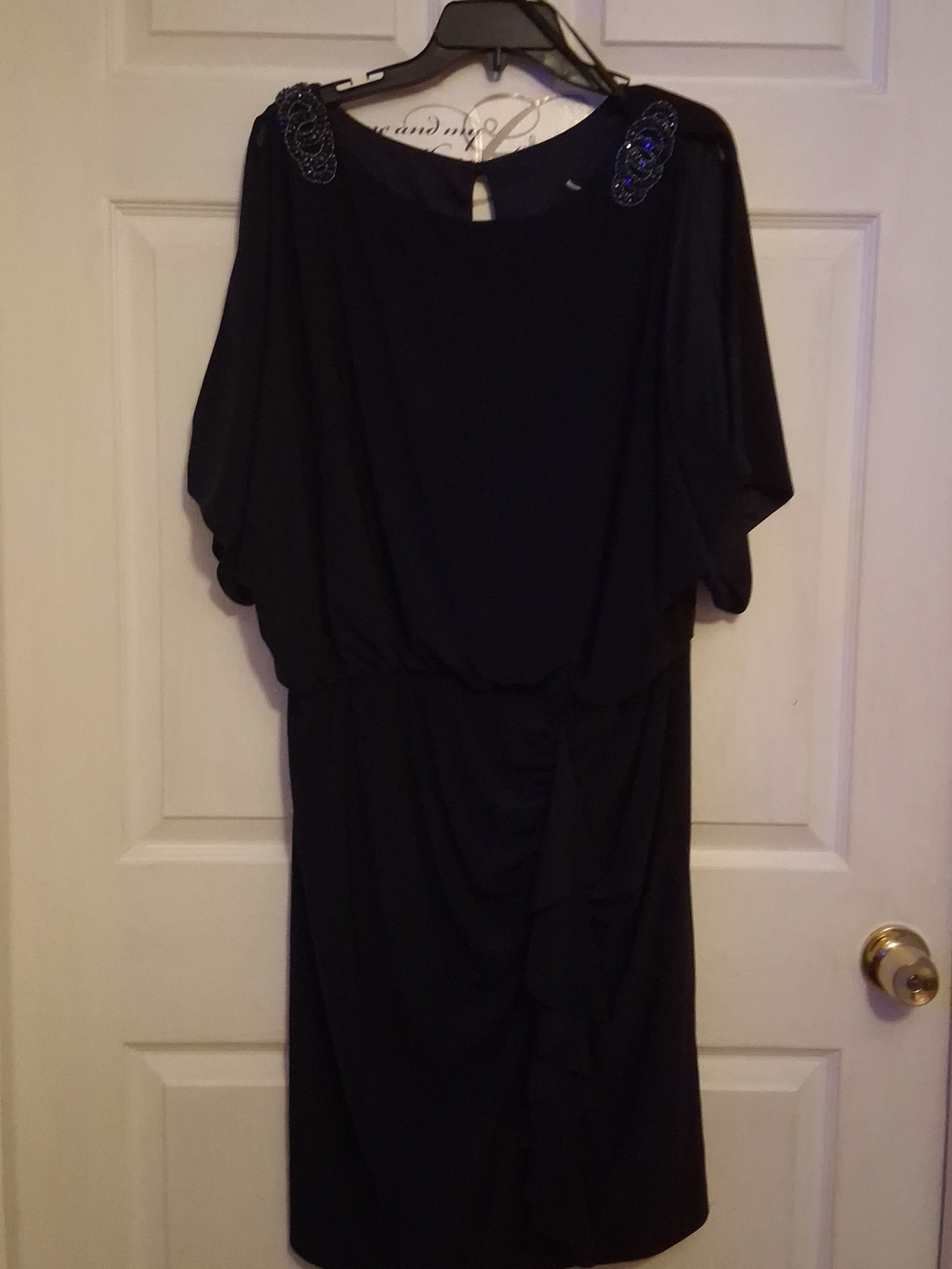 Xscape Navy Blue Embellished Shoulder Cocktail Dress - Women